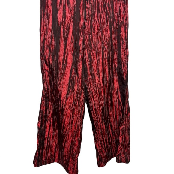 Izayla Wide Leg Short Sleeve Red Black Button Front Crinkle Tie Front Jumpsuit S - Picture 9 of 16